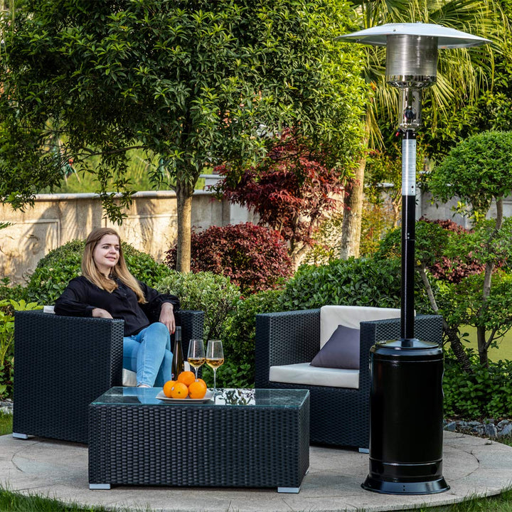 Outdoor Patio Propane Heater with Portable Wheels 47,000 BTU 88 inch Standing Gas Outside Heater Stainless Steel Burner Commercial & Residential  Hammered Black for Party Restaurant Garden Yard-Black