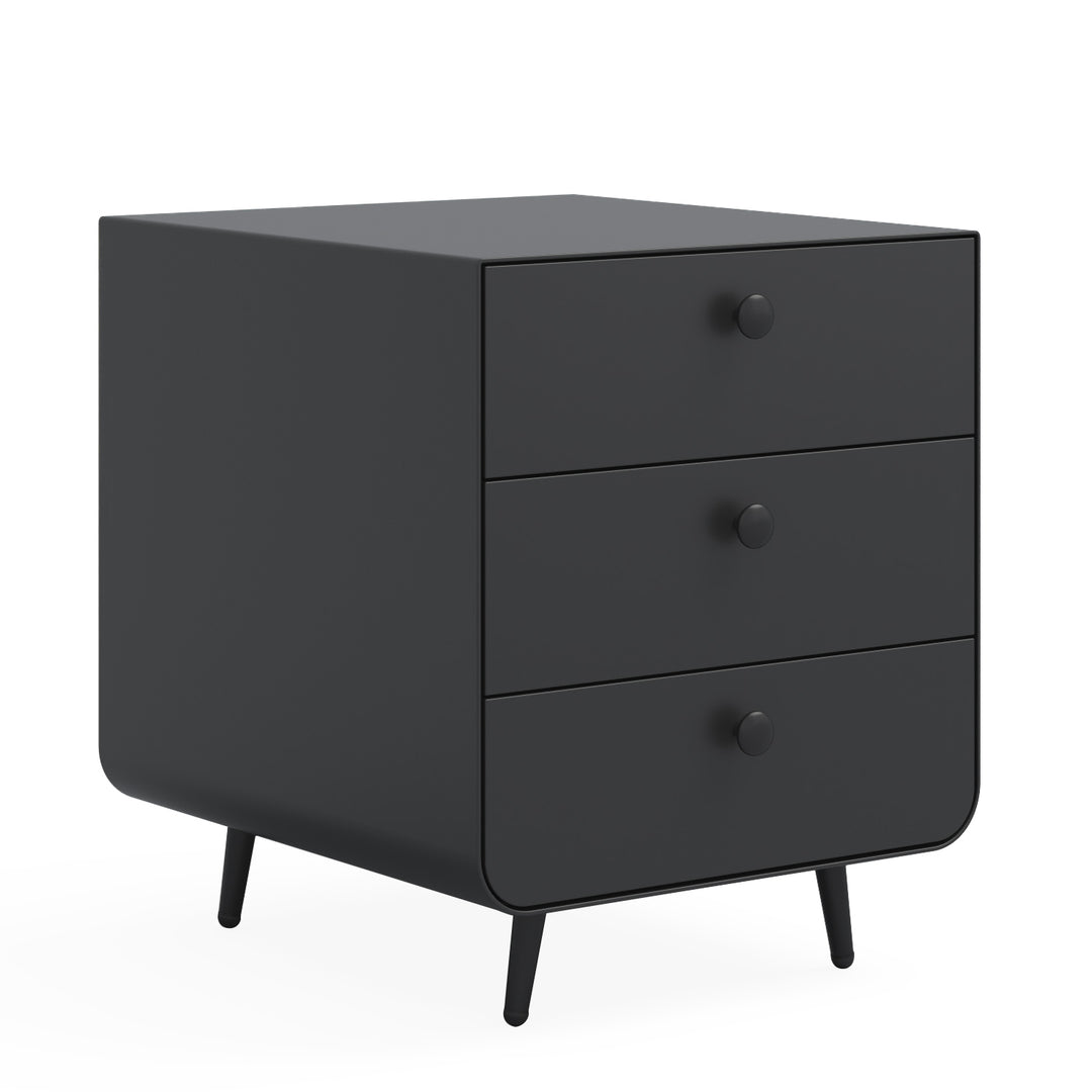 Modern Night Stand Storage Cabinet for Living Room Bedroom, Steel Cabinet with 3 Drawers,Bedside Furniture, Circular Handle