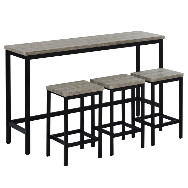 TOPMAX Counter Height Extra Long Dining Table Set with 3 Stools Pub Kitchen Set Side Table with Footrest, Gray