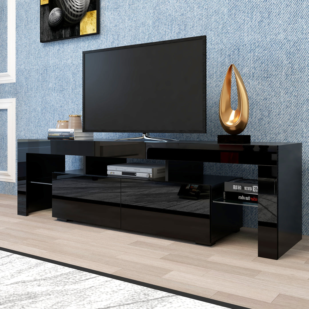 Modern Black TV Stand, 20 Colors LED TV Stand w/Remote Control Lights