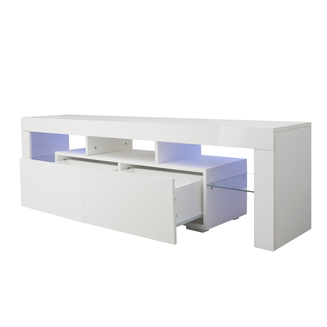 Modern White TV Stand, 20 Colors LED TV Stand w/Remote Control Lights