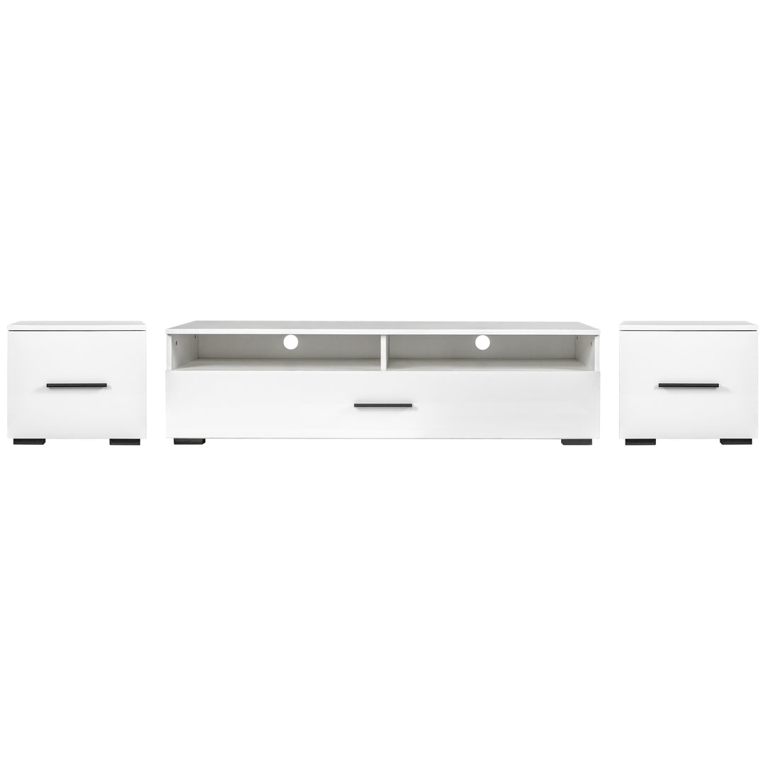 ON-TREND Extended, Minimalist Design TV stand with Color Changing LED Lights, Modern Universal Entertainment Center, High Gloss TV Cabinet for 90+ inch TV, White