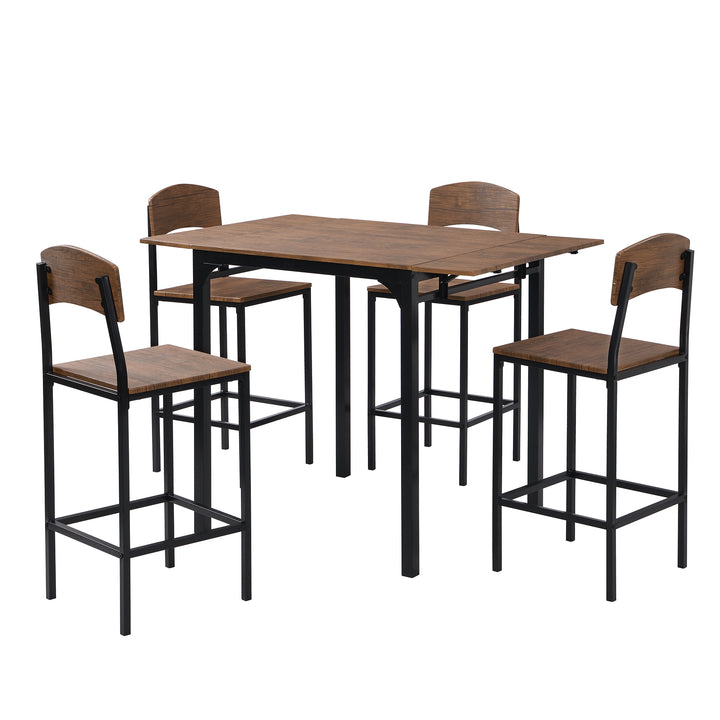 TOPMAX Farmhouse 5-piece Counter Height Drop Leaf Dining Table Set with Dining Chairs for 4,Black Frame+Brown Tabletop