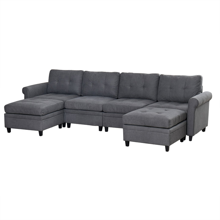 U Shaped Sectional Couch Convertible Sectional Couch with Double Chaise 4 Seat Sectional Sofa for Living Room