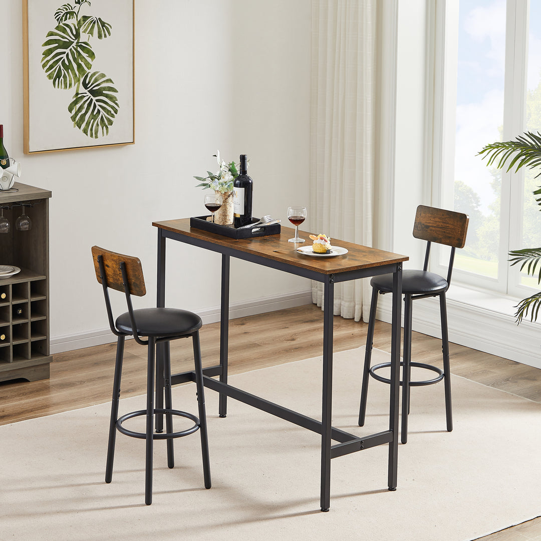 Bar Table Set with 2 Bar stools PU Soft seat with backrest, Rustic Brown,43.31'' L x 15.75'' W x 23.62'' H.