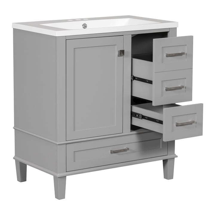 30" Bathroom Vanity , Modern Bathroom Cabinet with Sink Combo Set, Bathroom Storage Cabinet with a Soft Closing Door and 3 Drawers, Solid Wood Frame(Grey)