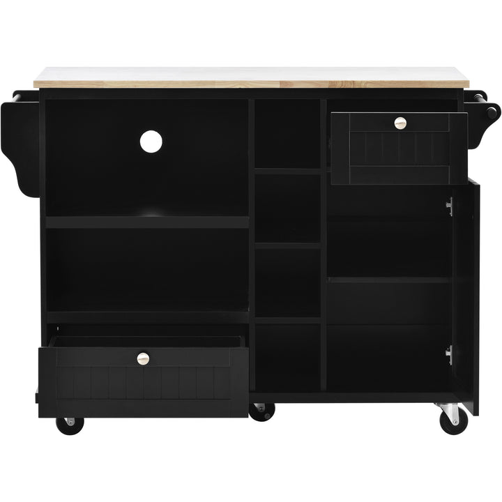 Kitchen Island Cart with Storage Cabinet and Two Locking Wheels,Solid wood desktop,Microwave cabinet,Floor Standing Buffet Server Sideboard for Kitchen Room,Dining Room,, Bathroom(Black)