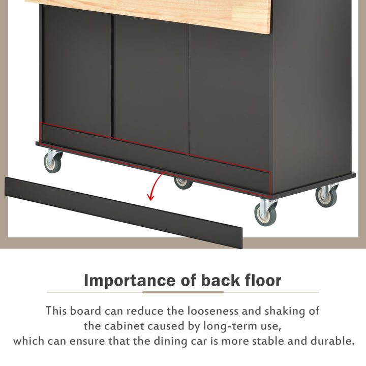 Rolling Mobile Kitchen Island with Solid Wood Top and Locking Wheels,52.7 Inch Width,Storage Cabinet and Drop Leaf Breakfast Bar,Spice Rack, Towel Rack & Drawer (Black)