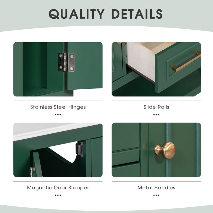 30" Bathroom Vanity with Sink Top, Bathroom Vanity Cabinet with Two Doors and Two Drawers, Solid Wood Frame, One Package, Green