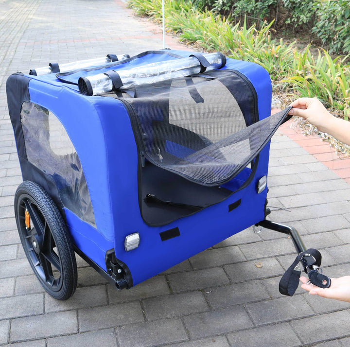 Blue High Quality 16 inch air wheel Pet Bike Trailer for Dogs Foldable Bicycle Pet Trailer