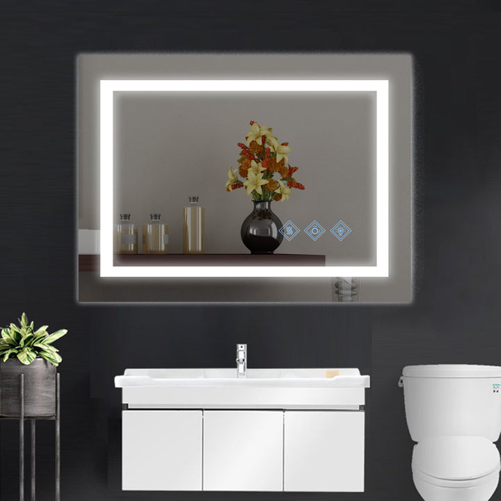 32x24inch Glossy Brushed Silver 3000-6000K LED Bathroom Mirror With Lights,Anti-Fog Dimmable Lighted Wall Mounted Vanity Mirror Master Bath Modern Makeup(Only mirrors, not cabinets)Horizontal&Vertical