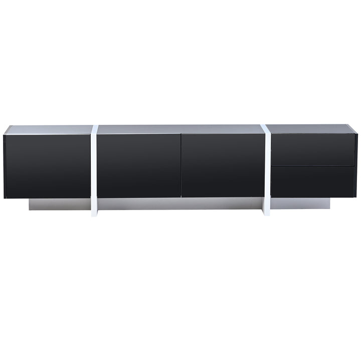 ON-TREND White & Black Contemporary Rectangle Design TV Stand, Unique Style TV Console Table for TVs Up to 80'', Modern TV Cabinet with High Gloss UV Surface for Living Room.