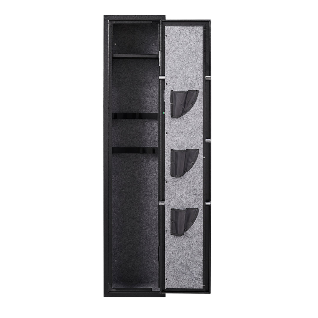 3-5 Gun Safes for Home Rifle and Pistols, Quick Access Safes for Shotguns, cabinets with Adjustable Rack, Pockets and Removable Shelf,External Battery Cases and Alarm System