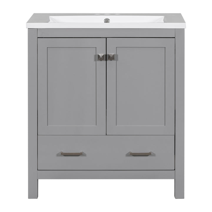 30" Grey Bathroom Vanity with Single Sink, Combo Cabinet Undermount Sink, Bathroom Storage Cabinet with 2 Doors and a Drawer, Soft Closing, Multifunctional Storage, Solid Wood Frame