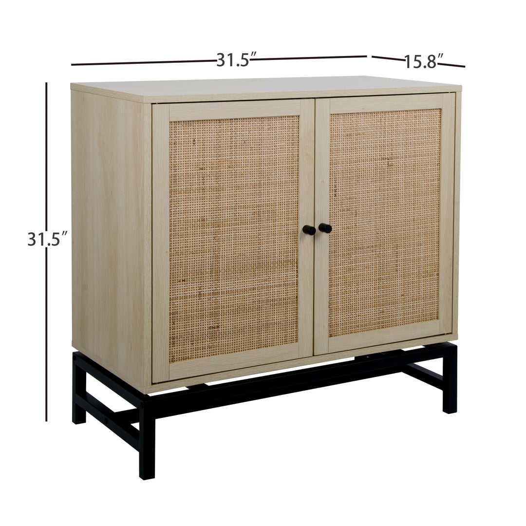 Natural rattan, 2 door cabinet, with 1 Adjustable Inner Shelves, rattan, Accent Storage Cabinet, Set of 2