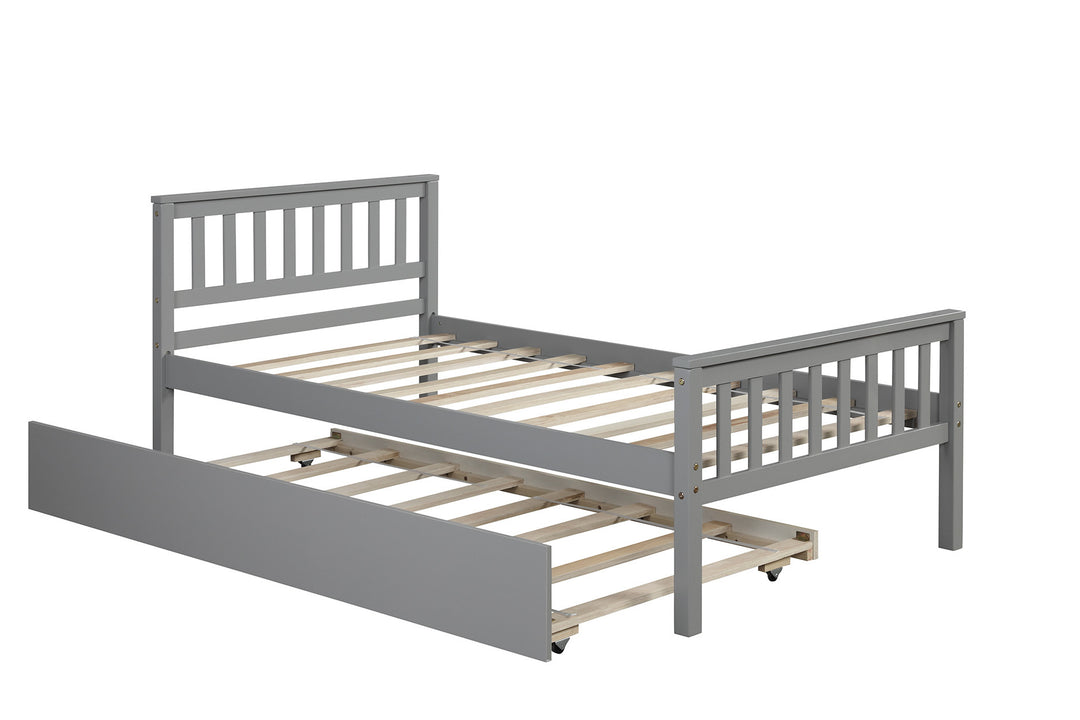 Twin Bed with Trundle, Platform Bed Frame with Headboard and Footboard, for Bedroom Small Living Space,No Box Spring Needed,Grey