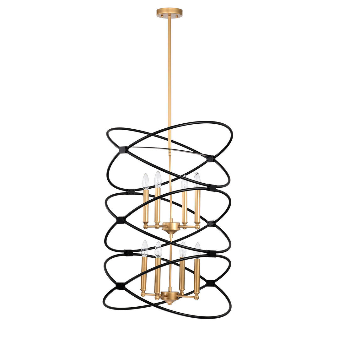 Transitional Gold/Matte Black Metal Chandelier Fixture, 8 lights, 2-Tier-Candle Ceiling Light for Living Room, Bedroom, Dining Room, Dimmable, E12, W23.6*H55