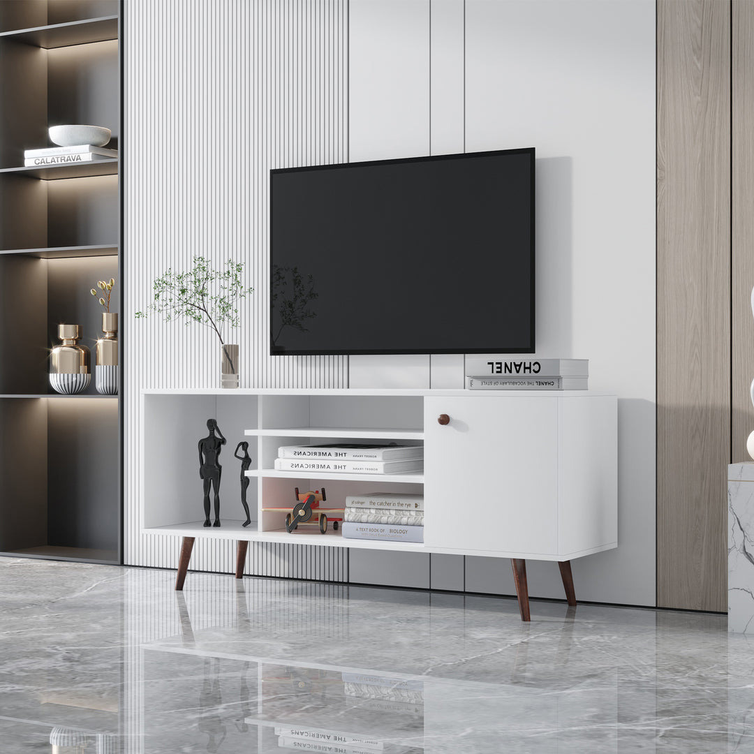 TV Stand Use in Living Room Furniture with 1 storage and 2 shelves Cabinet, high quality particle board,White