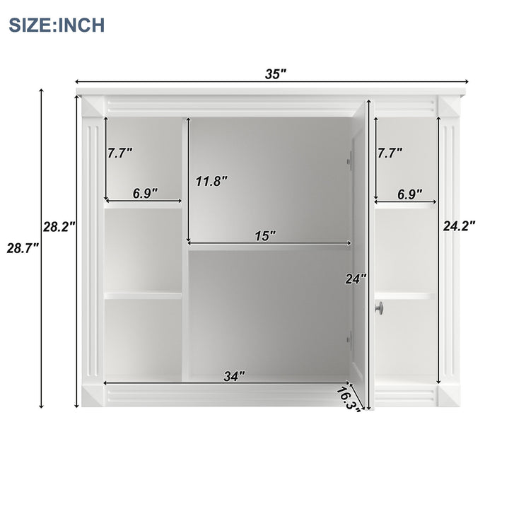 35'' x 28'' Wall Mounted Bathroom Storage Cabinet, Modern Bathroom Wall Cabinet with Mirror, Mirror Cabinet with 6 Open Shelves (Not Include Bathroom Vanity )