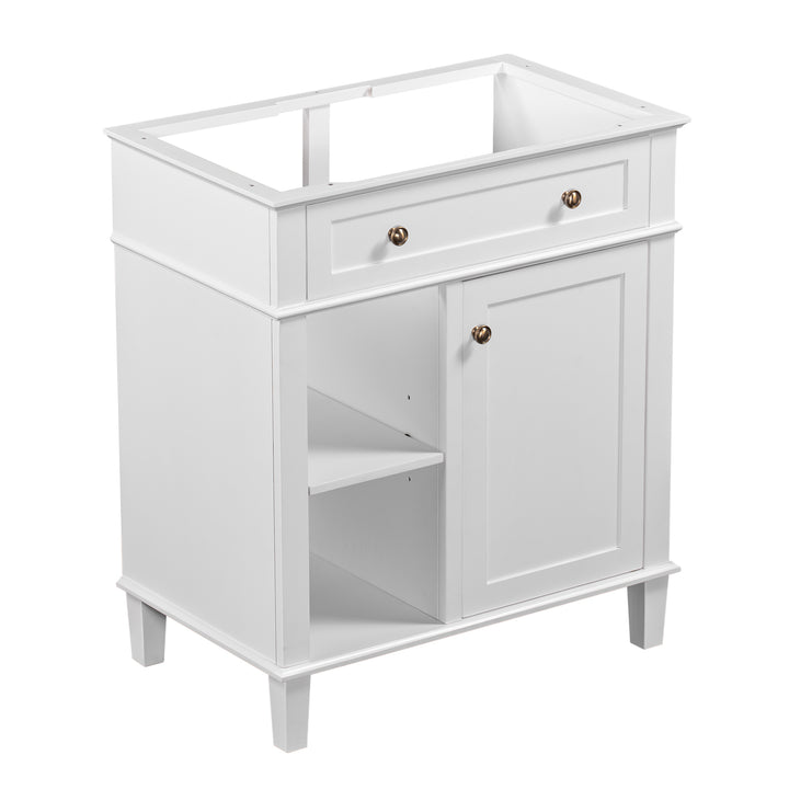 30" Bathroom Vanity without Sink, Bathroom Cabinet Base Only, Solid Wood and MDF Boards, White