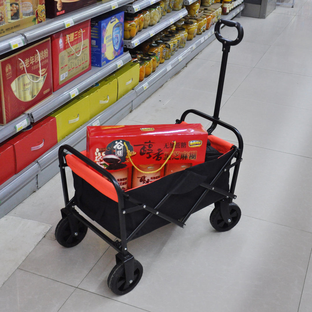 Mini Folding Wagon Garden Shopping Beach Cart （black+yellow）