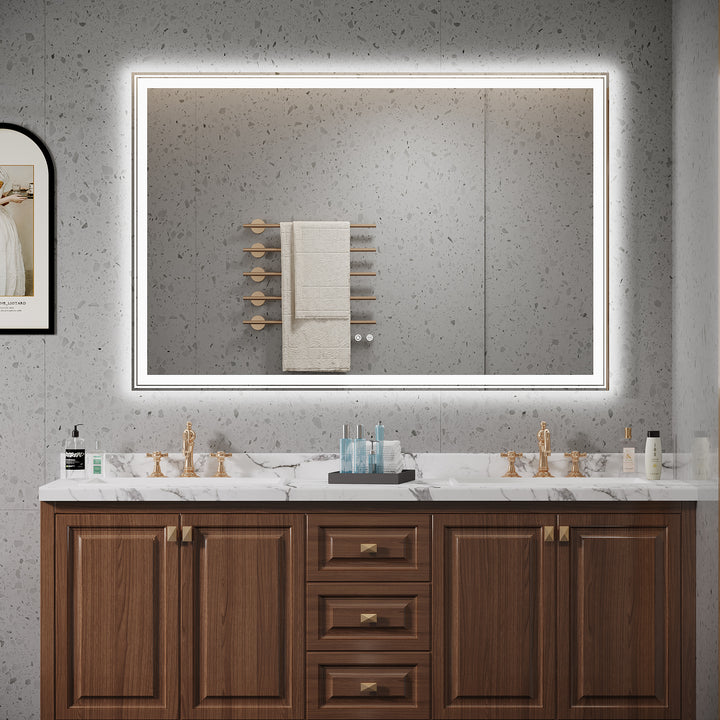 60×40 inch LED-Lit bathroom mirror, wall mounted anti-fog memory Large Adjustable Brightness front and back light Rectangular Vanity mirror