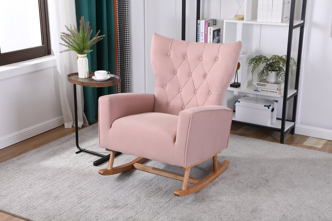 Baby Room High Back Rocking Chair Nursery Chair , Comfortable Rocker Fabric Padded Seat ,Modern High Back Armchair