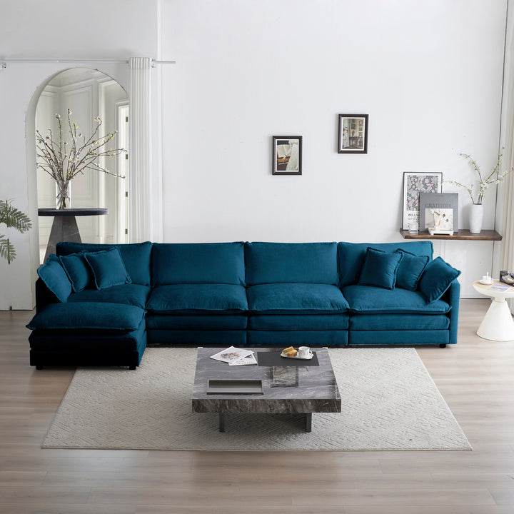 Modular Sectional Sofa for Living Room,U Shaped Couch 5 Seater Convertible Sectional Couch with 1 Ottoman ,Blue Chenille