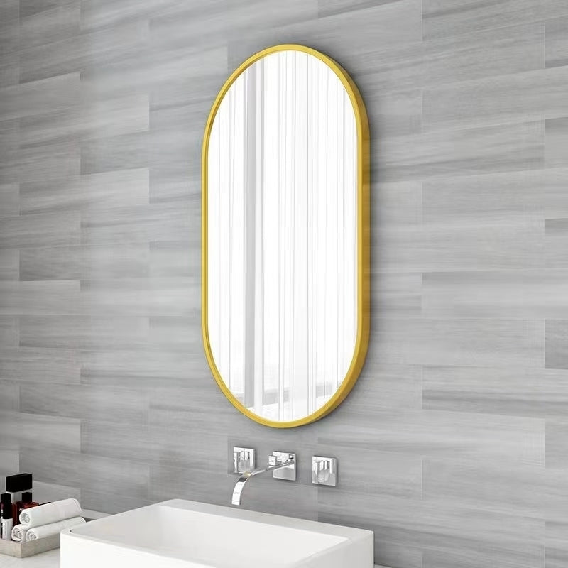 Wall Mounted Mirror, 36"x18" Oval Bathroom Mirror, Gold Vanity Wall Mirror w/ Stainless Steel Metal Frame & Pre-Set Hooks for Vertical & Horizontal Hang, Ideal for Bedroom, Bathroom