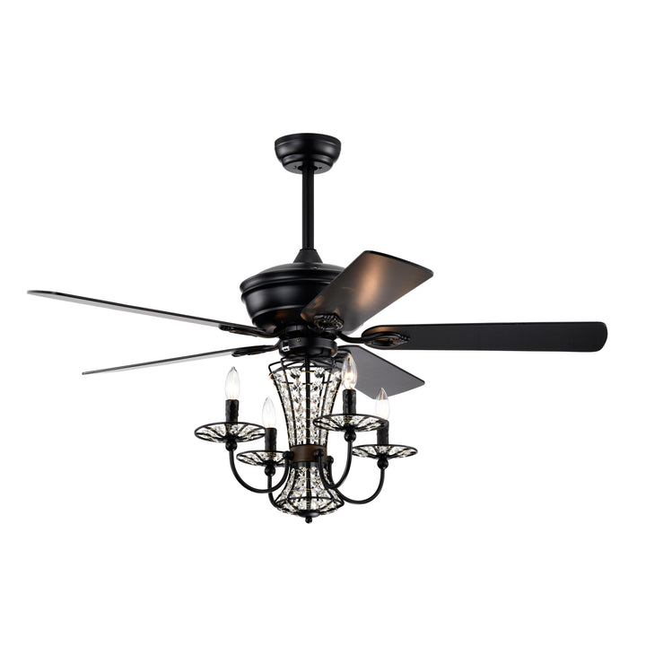 52 Inch Crystal Chandelier Fan with Lights and Remote Control, Modern Ceiling Fan with Dual Finish Reversible Blades, Fandelier for Living Room, Dining Room, Bedroom, Family Room, Matte Black
