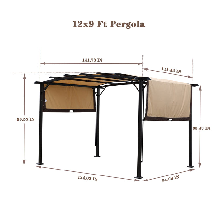 12 x 9 Ft Outdoor Pergola Patio Gazebo,Retractable Shade Canopy,Steel  Frame Grape Gazebo,Sunshelter Pergola for Gardens,Terraces,Backyard same as W419S00041