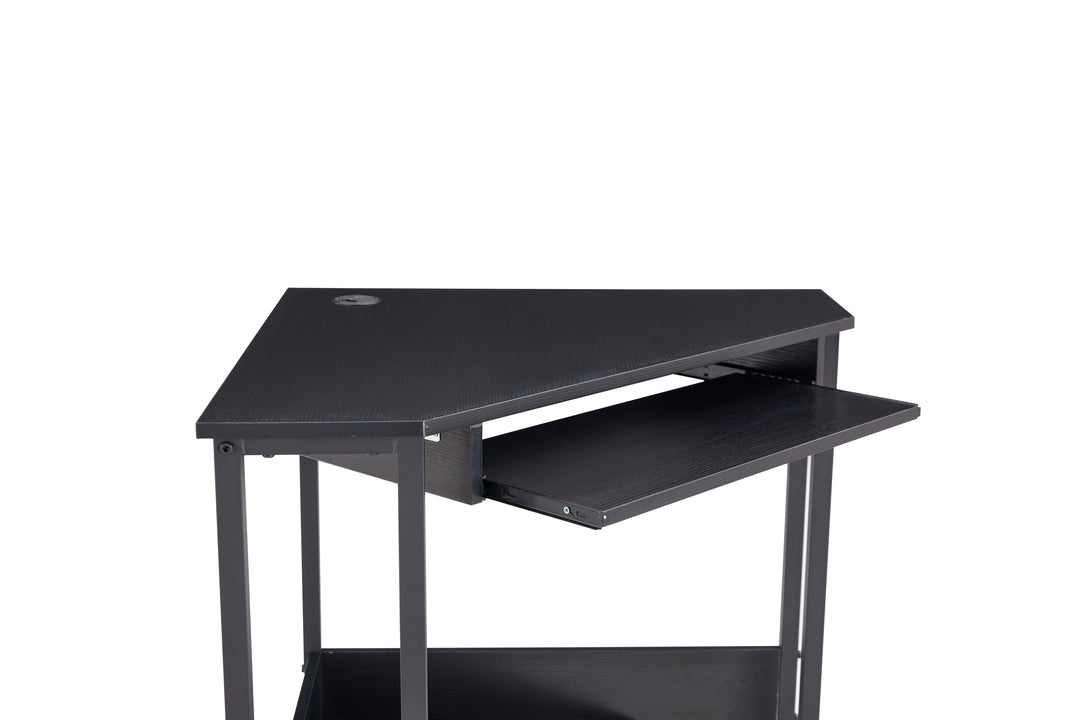 Triangle Computer Desk,Corner Desk With Smooth Keyboard Tray& Storage Shelves ,Compact Home Office,Small Desk With Sturdy Steel Frame As Workstation For Small Space,BLACK,28.34''L 24''W 30.11''H