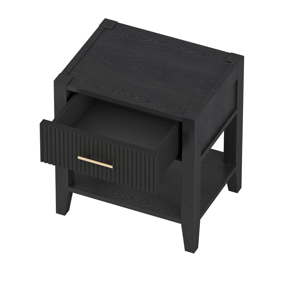 Wooden Nightstand with a Drawer and an Open Storage,End Table for Bedroom, Black