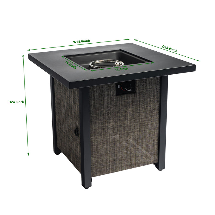 40000BTU Square Propane Fire Pit Table Steel Tabletop with Textilene Side Panel, Steel Lid and Rocks