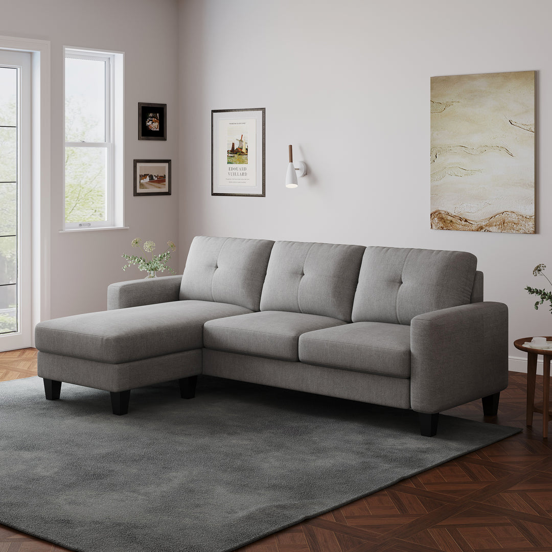 Living Room Furniture with Polyestr Fabric L Shape Couch Corner Sofa for Small Space Grey