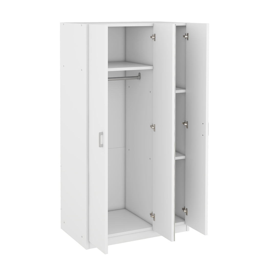 3 Door Wardrobe with Mirror, Armoire with Hanging Rod and 3 Fixed Shelves,White