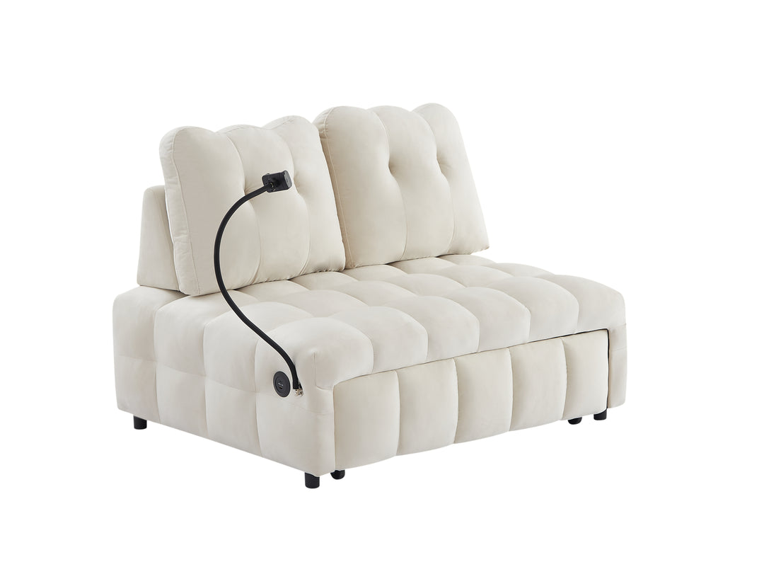 Modern sofa velvet pull-out bed,Independently removable backrest,  have USB port  and swivel phone stand ,beige