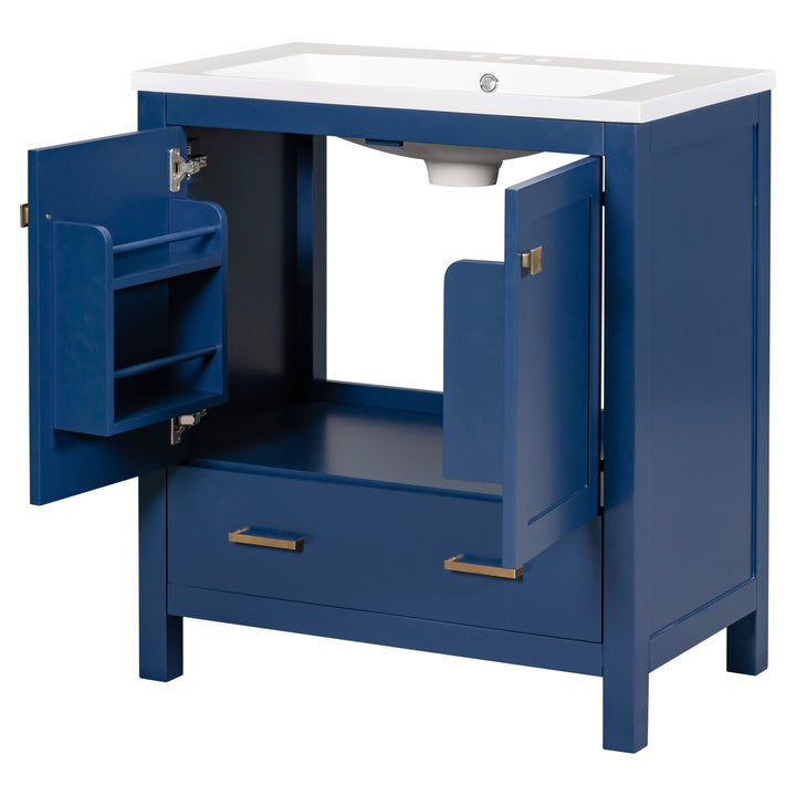 30" Blue Bathroom Vanity with Single Sink, Combo Cabinet Undermount Sink, Bathroom Storage Cabinet with 2 Doors and a Drawer, Soft Closing, Multifunctional Storage, Solid Wood Frame