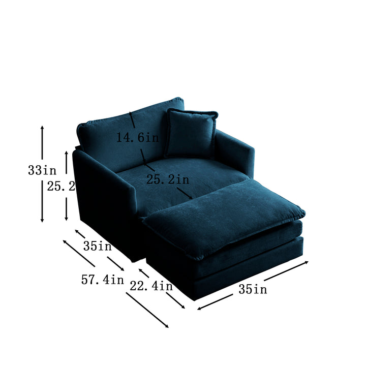 Modern Accent Chair with Ottoman, Living Room Club Chair Chenille Upholstered Armchair , Reading Chair for Bedroom, Blue Chenille