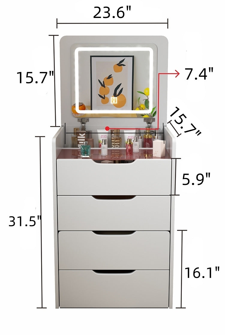 3 in 1 Vanity Desk with Plip Top Mirror,Small Make Up Vanity Set with Visible Glass Desktop,Compact Makeup Vanity with 3 Drawers,Cushioned Tool,Dressing Table for Bedroom