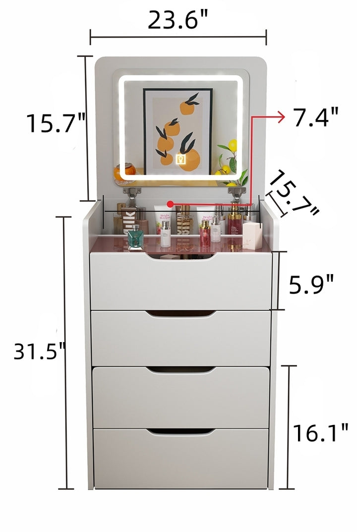 3 in 1 Vanity Desk with Plip Top Mirror,Small Make Up Vanity Set with Visible Glass Desktop,Compact Makeup Vanity with 3 Drawers,Cushioned Tool,Dressing Table for Bedroom