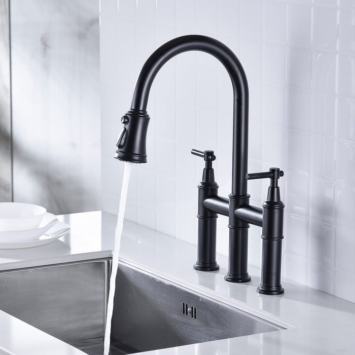 Bridge Kitchen Faucet with Pull-Down Sprayhead in Spot