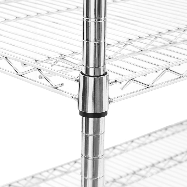 5 tiers of chrome-plated, heavy-duty, adjustable shelving and racking with a 300 lb. weight capacity per wire shelf for warehouses, supermarkets, kitchens, etc. 59.45 "L × 24.02 "W × 71.65 "H