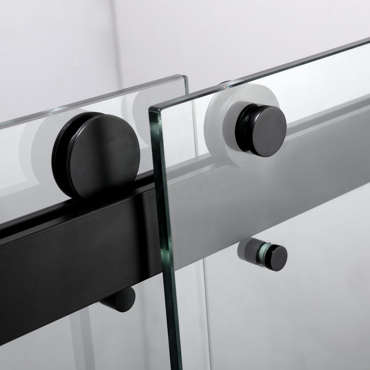 Frameless Sliding Glass Shower Doors 60" Width x 76"Height with 3/8"(10mm) Clear Tempered Glass, Matt Black Finish