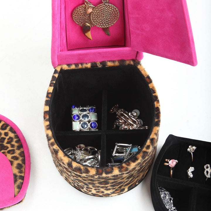 9" Tall Display Jewelry Box with Hidden Storage, High Heel Shoe Design, Cheetah Print