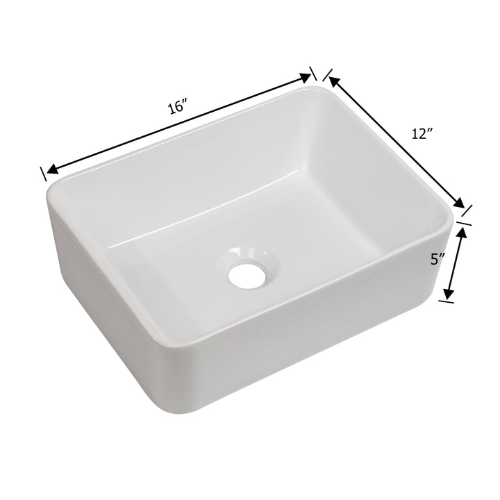 16"x12" White Ceramic Rectangular Vessel Bathroom Sink