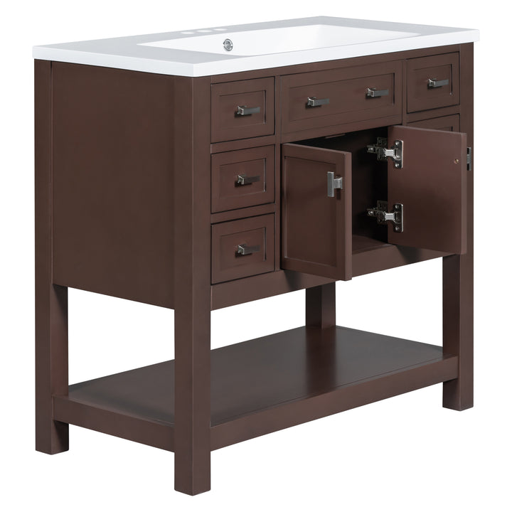 36'' Bathroom Vanity with Top Sink, Modern Bathroom Storage Cabinet with 2 Soft Closing Doors and 6 Drawers, Single Sink Bathroom Vanity