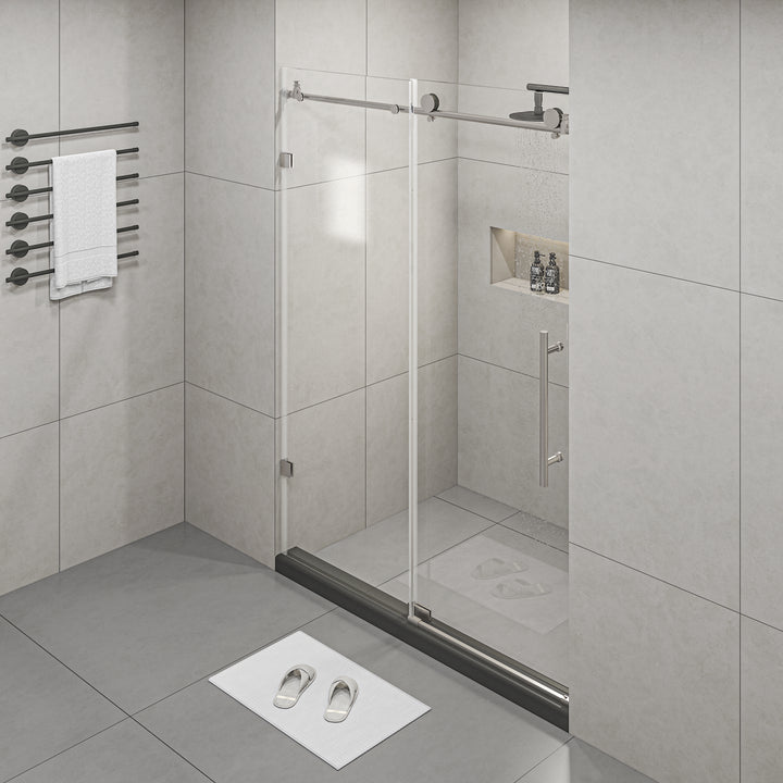 Frameless Shower Doors 60" Width x 76"Height with 5/16"(8mm) Clear Tempered Glass, Brushed Nickel Finish