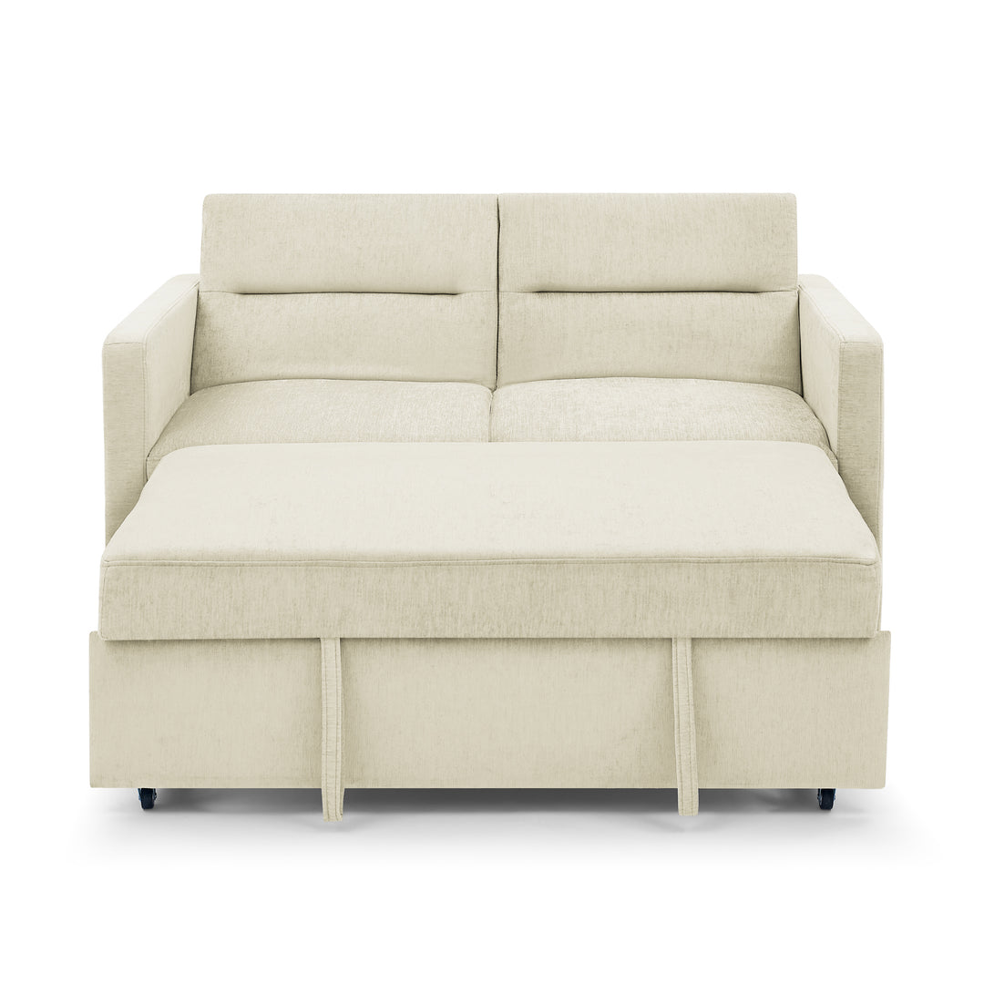 Loveseats Sofa Bed with Pull-out Bed,Adjsutable Back and Two Arm Pocket,Beige (54.5"x33"x31.5")