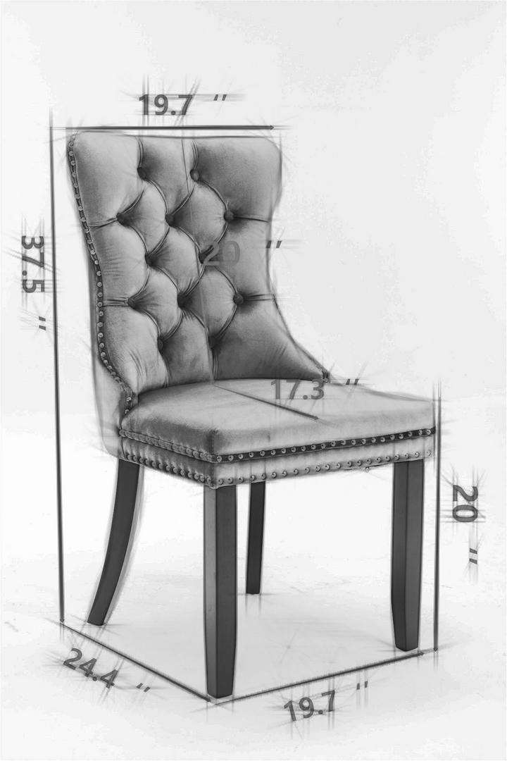 A&A Furniture,Nikki Collection Modern, High-end Tufted Solid Wood Contemporary Velvet Upholstered Dining Chair with Wood Legs Nailhead Trim  2-Pcs Set,Gray,SW1801GY